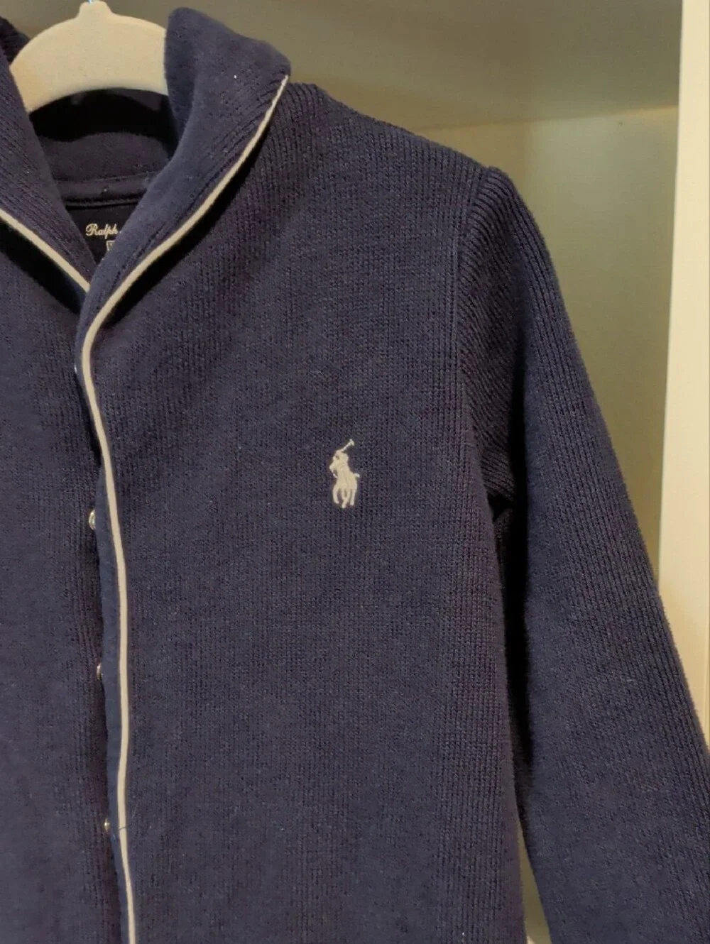 Ralph Lauren Navy Fleece One-Piece Pajama with White Piping